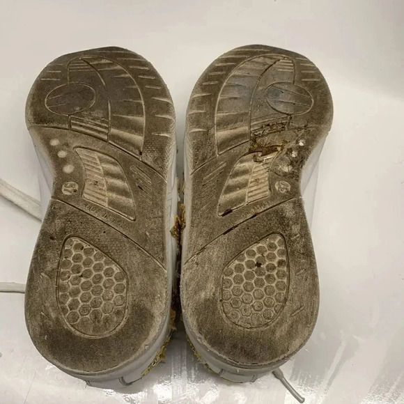 Chiara Ferragni Roger Sneakers Shoes Gold Glitter Stars White Leather Lace Up 37 - Picture 8 of 10